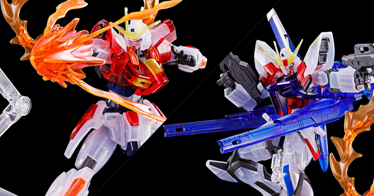 THE GUNDAM BASE Exclusive HG 1/144 Build Strike Gundam Full Package & Build Burning Gundam Set [Clear Color] Unites Two Build Heroes