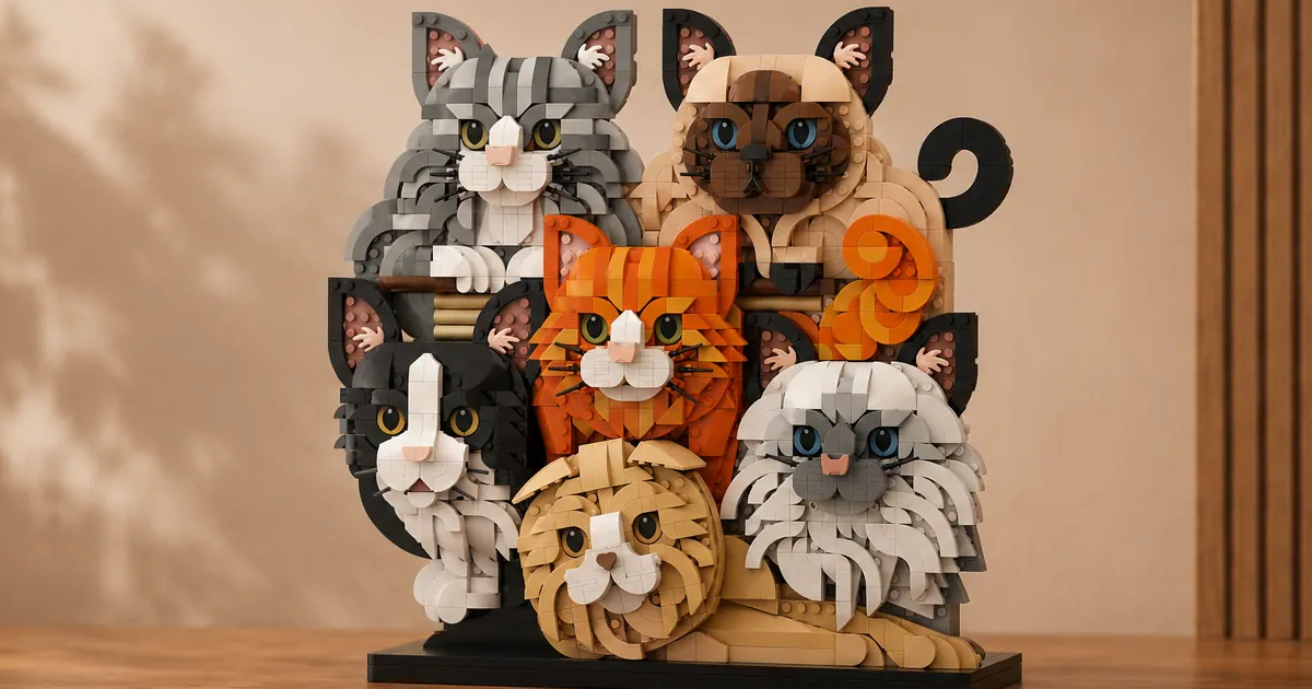 LEGO Ideas Stack of Cats Hits 10,000 Supporters With an Adorable Six-Cat Tower